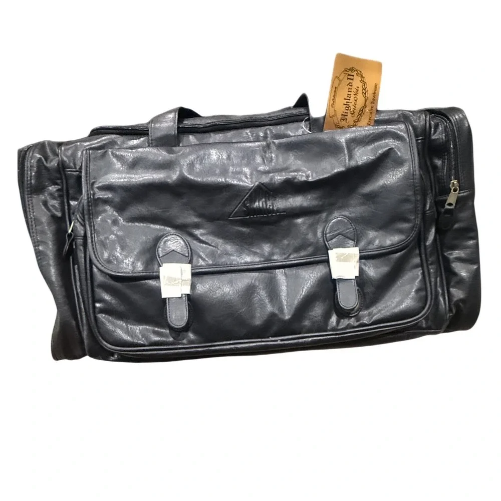 HIGHLAND‎ II Series Noir Executive Travelware Black Faux Leather Duffel Bag